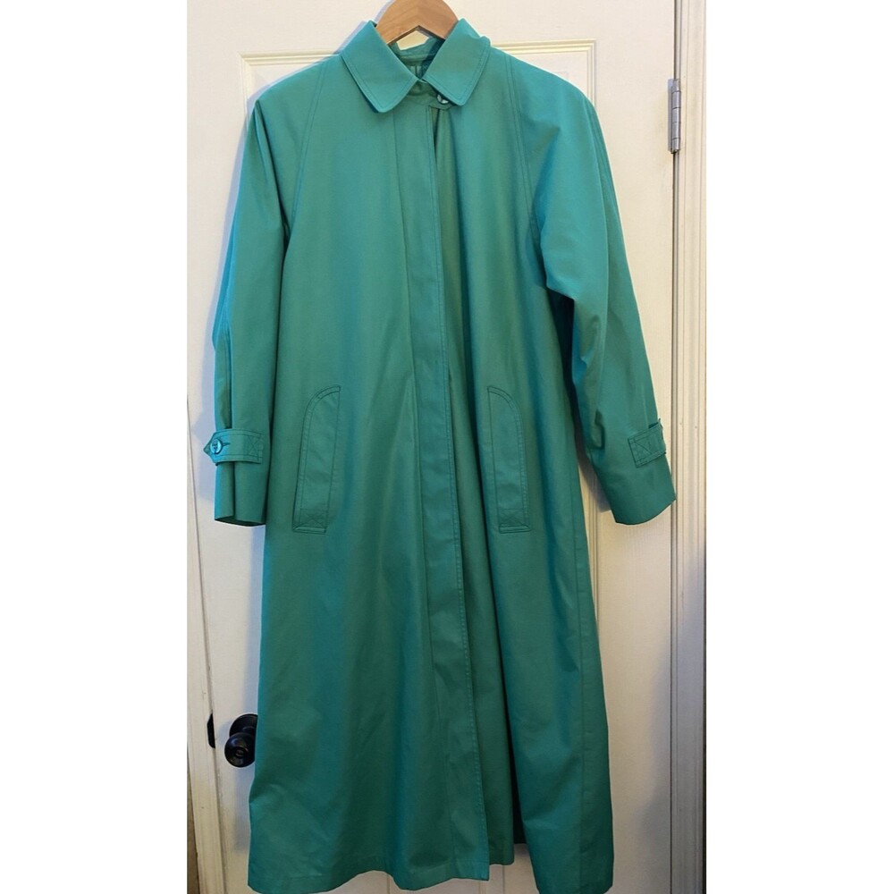 Vintage 80's London Fog Wamsutta Trench Coat size 6 REG Teal green Floral lining